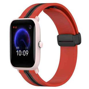 For Amazfit Pop Pro 20mm Folding Magnetic Clasp Silicone Watch Band(Red+Black)