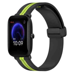 For Amazfit Pop 20mm Folding Magnetic Clasp Silicone Watch Band(Black+Lime Green)