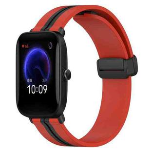 For Amazfit Pop 20mm Folding Magnetic Clasp Silicone Watch Band(Red+Black)
