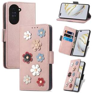 For Huawei Nova 10 Pro Stereoscopic Flowers Leather Phone Case(Rose Gold)