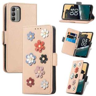 For Nokia G400 Stereoscopic Flowers Leather Phone Case(Khaki)
