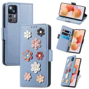 For Xiaomi 12T / Redmi K50 Ultra Stereoscopic Flowers Leather Phone Case(Blue)