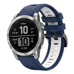 For Garmin Fenix 7 22mm Two-Color Sports Silicone Watch Band(Midnight Blue + White)