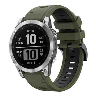 For Garmin Fenix 7 22mm Two-Color Sports Silicone Watch Band(Army Green + Black)