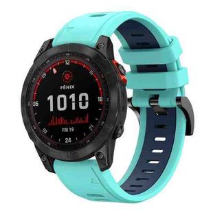 For Garmin Fenix 7 Solar 22mm Two-Color Sports Silicone Watch Band(Mint Green + Blue)