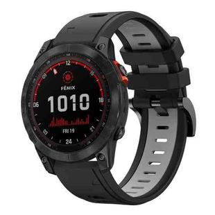 For Garmin Fenix 7 Solar 22mm Two-Color Sports Silicone Watch Band(Black+Grey)
