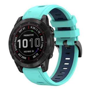 For Garmin Fenix 7 Sapphire Solar 22mm Two-Color Sports Silicone Watch Band(Mint Green + Blue)
