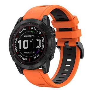 For Garmin Fenix 7 Sapphire Solar 22mm Two-Color Sports Silicone Watch Band(Orange+Black)