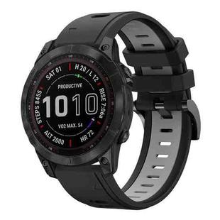 For Garmin Fenix 7 Sapphire Solar 22mm Two-Color Sports Silicone Watch Band(Black+Grey)