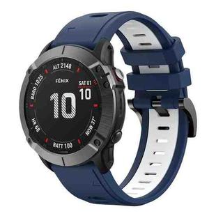 For Garmin Fenix 6 Pro GPS 22mm Two-Color Sports Silicone Watch Band(Midnight Blue + White)