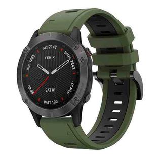For Garmin Fenix 6 Sapphire GPS 22mm Two-Color Sports Silicone Watch Band(Army Green + Black)