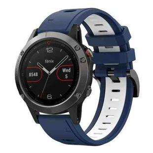 For Garmin Fenix 5 22mm Two-Color Sports Silicone Watch Band(Midnight Blue + White)