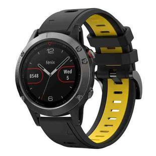 For Garmin Fenix 5 22mm Two-Color Sports Silicone Watch Band(Black+Yellow)
