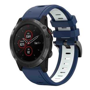 For Garmin Fenix 5 Plus 22mm Two-Color Sports Silicone Watch Band(Midnight Blue + White)