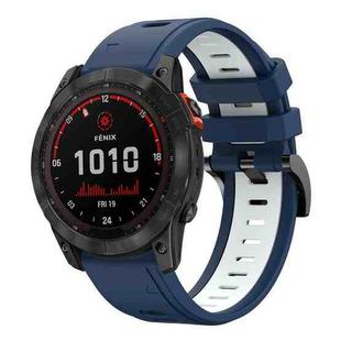 For Garmin Fenix 7X 26mm Two-Color Sports Silicone Watch Band(Midnight Blue + White)