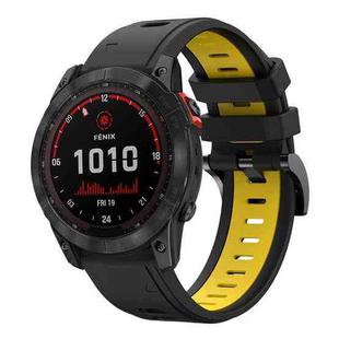 For Garmin Fenix 7X 26mm Two-Color Sports Silicone Watch Band(Black+Yellow)