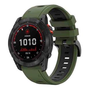 For Garmin Fenix 7X 26mm Two-Color Sports Silicone Watch Band(Army Green + Black)