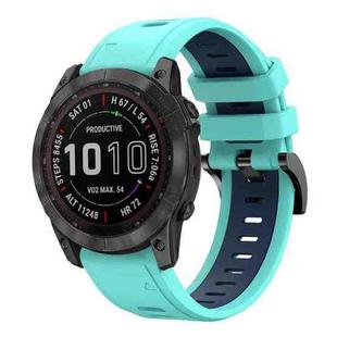 For Garmin Fenix 7X Solar 26mm Two-Color Sports Silicone Watch Band(Mint Green + Blue)