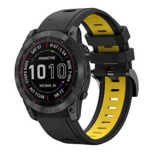 For Garmin Fenix 7X Solar 26mm Two-Color Sports Silicone Watch Band(Black+Yellow)