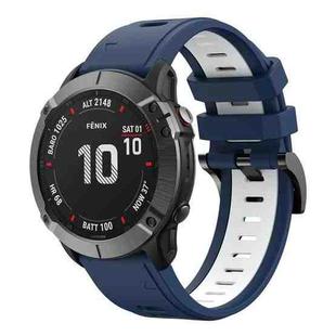 For Garmin Fenix 6X Pro 26mm Two-Color Sports Silicone Watch Band(Midnight Blue + White)