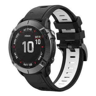 For Garmin Fenix 6X Pro 26mm Two-Color Sports Silicone Watch Band(Black+White)