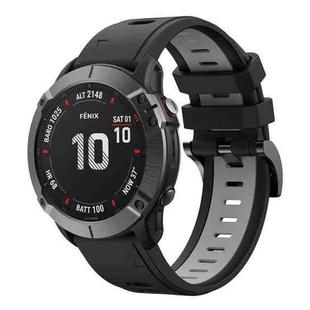 For Garmin Fenix 6X Pro 26mm Two-Color Sports Silicone Watch Band(Black+Grey)