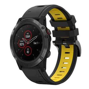 For Garmin Fenix 5X Sapphire 26mm Two-Color Sports Silicone Watch Band(Black+Yellow)