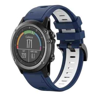 For Garmin Fenix 3 HR 26mm Two-Color Sports Silicone Watch Band(Midnight Blue + White)