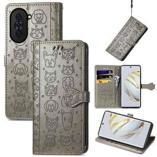 For Huawei Nova 10 Cat and Dog Embossed Leather Phone Case(Gray)