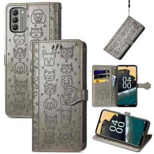 For Nokia G400 Cat and Dog Embossed Leather Phone Case(Gray)