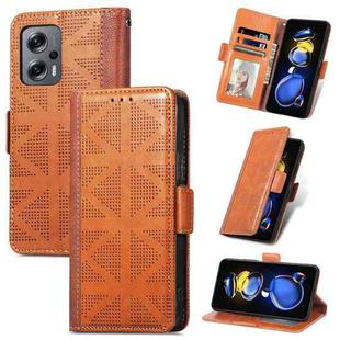 For Xiaomi Redmi Note 11T Grid Leather Flip Phone Case(Brown)