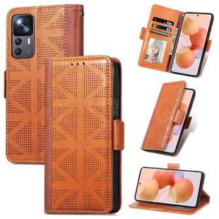 For Xiaomi 12T / Redmi K50 Ultra Grid Leather Flip Phone Case(Brown)