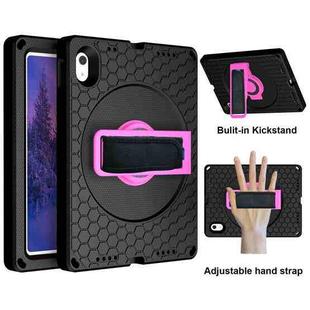For iPad 10th Gen 10.9 2022 360 Rotation Stand EVA Hard PC Tablet Case with Strap(Black+Rose)