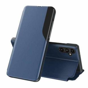 For Samsung Galaxy A14 5G Side Display Adsorption Leather Phone Case(Blue)