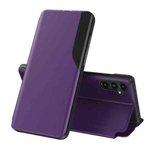 For Samsung Galaxy A14 5G Side Display Adsorption Leather Phone Case(Purple)