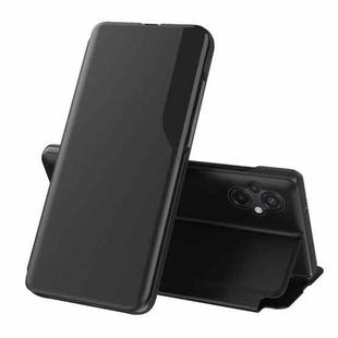 For Xiaomi Poco M5 Side Display Adsorption Leather Phone Case(Black)