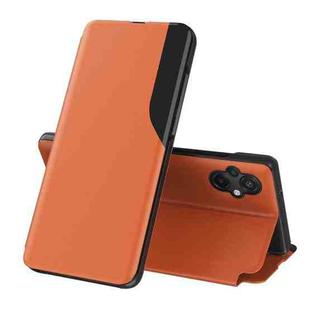 For Xiaomi Poco M5 Side Display Adsorption Leather Phone Case(Orange)