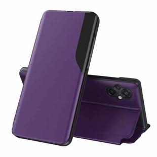 For Xiaomi Poco M5 Side Display Adsorption Leather Phone Case(Purple)