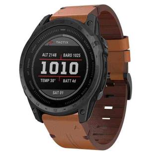 For Garmin Tactix 7 26mm Leather Steel Buckle Watch Band(Brown)