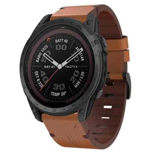 For Garmin Tactix 7 Pro 26mm Leather Steel Buckle Watch Band(Brown)