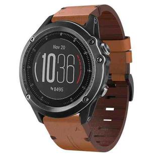 For Garmin Fenix 3 HR 26mm Leather Steel Buckle Watch Band(Brown)