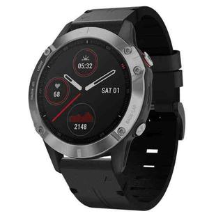 For Garmin Fenix 6 GPS 22mm Leather Steel Buckle Watch Band(Black)