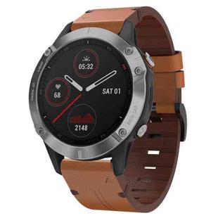 For Garmin Fenix 6 GPS 22mm Leather Steel Buckle Watch Band(Brown)