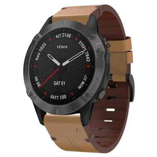 For Garmin Fenix 6 Sapphire GPS 22mm Leather Steel Buckle Watch Band (Light Brown)