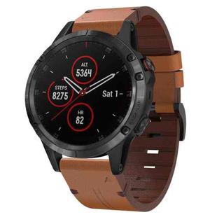 For Garmin Fenix 5 Plus 22mm Leather Steel Buckle Watch Band(Brown)