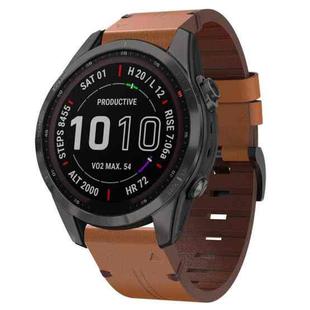 For Garmin Fenix 7S Sapphire Solar 20mm Leather Steel Buckle Watch Band(Brown)