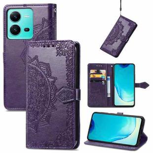 For vivo V25 Mandala Flower Embossed Leather Phone Case(Purple)