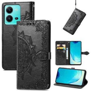 For vivo V25 Mandala Flower Embossed Leather Phone Case(Black)