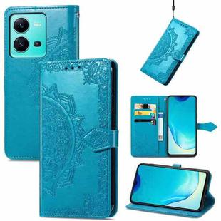 For vivo V25 Mandala Flower Embossed Leather Phone Case(Blue)