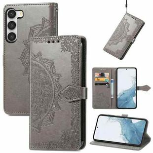 For Samsung Galaxy S23 5G Mandala Flower Embossed Leather Phone Case(Gray)